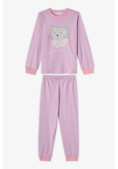 Penti Kız Çocuk Pembe Dainty Kitty Pamuklu Uzun Kollu 2li Pijama Takımı