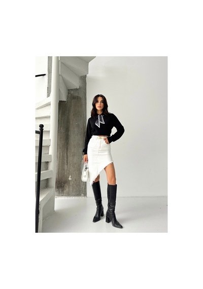 Kene Jeans Etek Püskül Detaylı Asimetrik Keten Etek Beyaz