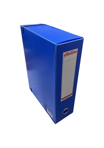 Tr Arşiv Klasörü 24x9x32cm A4 İçin Oluklu Plastik Mavi Lastikli Sırt Etiketli Metal Parmak Halkalı Arşiv Kutusu 3