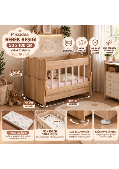 Missidea Baby Ahşap Sonomo Sallanır Anne Yanı Bebek Beşiği 50x100 Cm Yatak Dahildir Kahverengi Missidea Baby Ahşap Sonomo Sallanır Anne Yanı Bebek Beşiği 50x100 Cm Yatak Dahildir Kahverengi