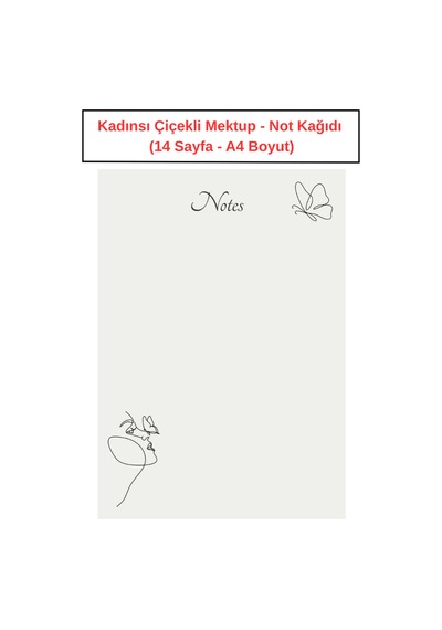 Kadınsı Çiçekli Mektup Not Kağıdı 14 Sayfa A4 Boyut