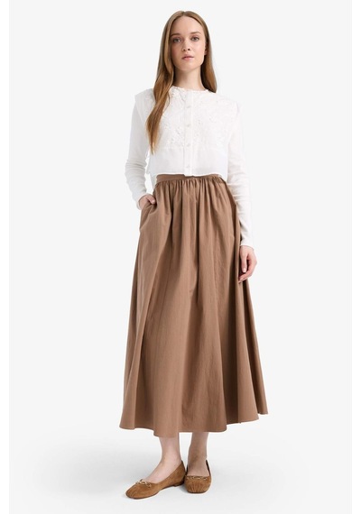 DeFacto A Kesim Esnek Belli Poplin Maxi Tesettür Etek E7453AX25SMBN589