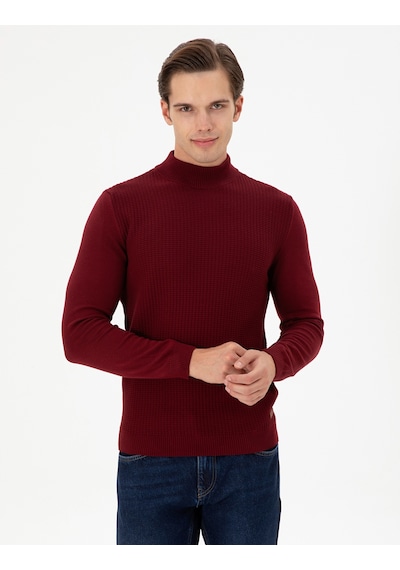 U.S. Polo Assn. Erkek Slim Fit Yarım Balıkçı Yaka Bordo Kazak 50297054-VR014