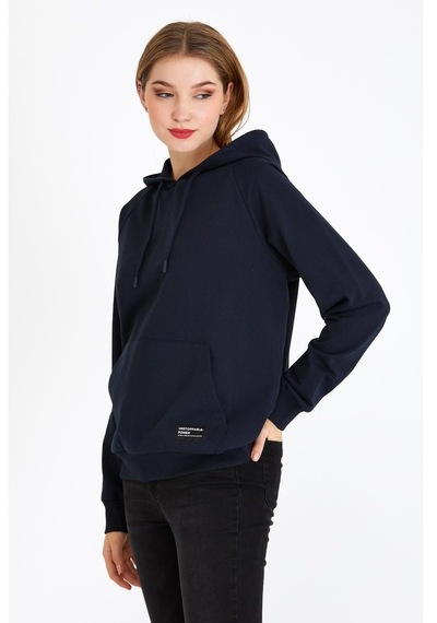 MMetalic Kadın Lacivert Renk Kapüşonlu Basic Örme Sweatshirt