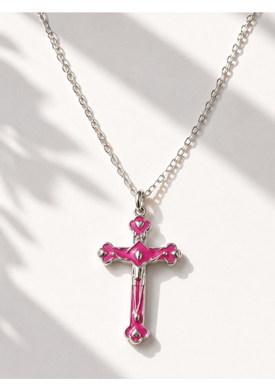 Pembe Gotik Haç Kolye Unisex Vintage Y2k Estetik Takı 60 Cm Zincir Çok renkli