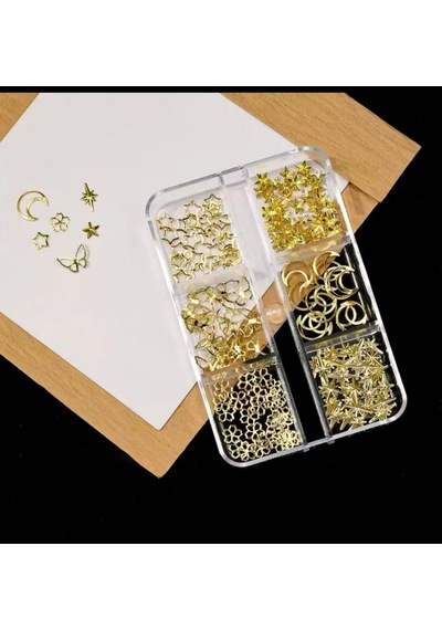 Ay Yıldız Ve Kelebek Dizayn 6 Grit Metal Tırnak Süsleme Charm Gold Nail Art Charm Taşları Wn-530