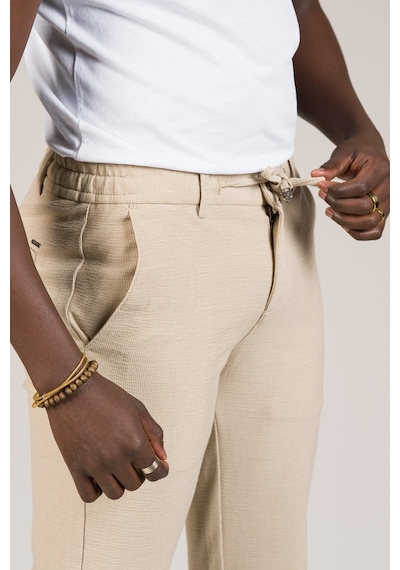 Perpant Slimfit Armürlü Beli İplikli Ve Lastikli Likralı Yazlık Jogger Pantolon Krem