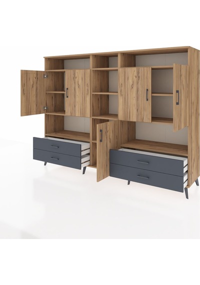 Hyperion Dolap 12 Raflı 4 Çekmeceli 5 Kapaklı 220x44x163 Çam-çam/ Çam-çam/antrasit Hyperion Dolap 12 Raflı 4 Çekmeceli 5 Kapaklı 220x44x163 Çam-çam/ Çam-çam/antrasit