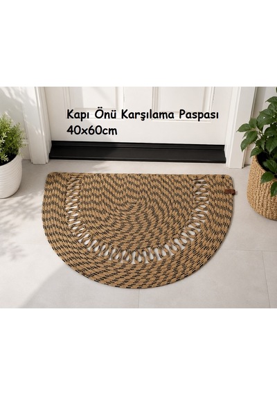 Jüt Hasır D Paspas, Kapı Önü Karşılama 40x60 -bej Siyah Trikotlu Bej - Siyah