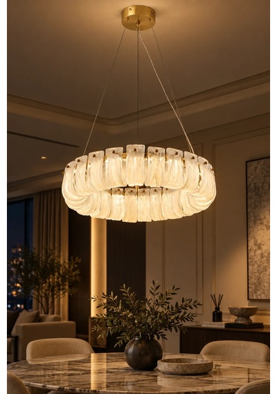 Modern Premıum Gold Sarkıt Cam Avize 3 Renk Led Aydınlatma Luxury Salon Avizesi 56w Beyaz