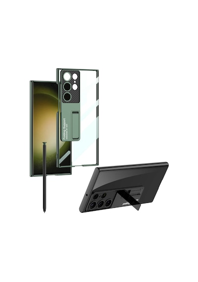 Galaxy Uyumlu S24 Ultra Kılıf Kamera Korumalı Şeffaf Tasarımlı Pazarplus Lego Standlı Kılıf Mürdüm