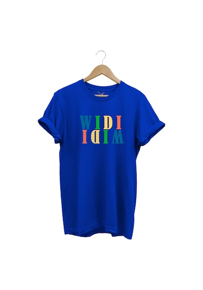 Widi Renkli Logo Baskılı %100 Pamuk Rahat Kalıp Premium Mavi T-shirt Mavi