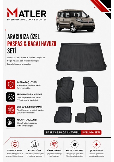 Fiat Doblo 2017 Model 4d Ekstra Havuzlu Paspas Ve Bagaj Havuzu Set