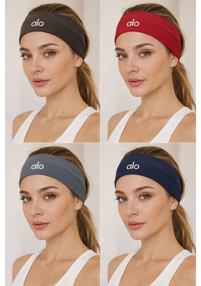 Yoga Saç Bandı Bandana Aloyazılı Lacivert Saç Bandı - Bandana - Lacivert Saç Bantı Açık Kahverengi