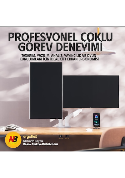Nb Ergonomic Nb F160 17-27inch Cift Kol 2-9 Kg Amortisorlu Monitor Standı Beyaz