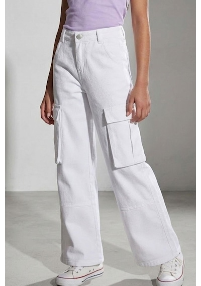 Escabel Kız Çocuk Gabardin Pantolon Kargo Cep Detaylı 10-14 Yaş, Beyaz