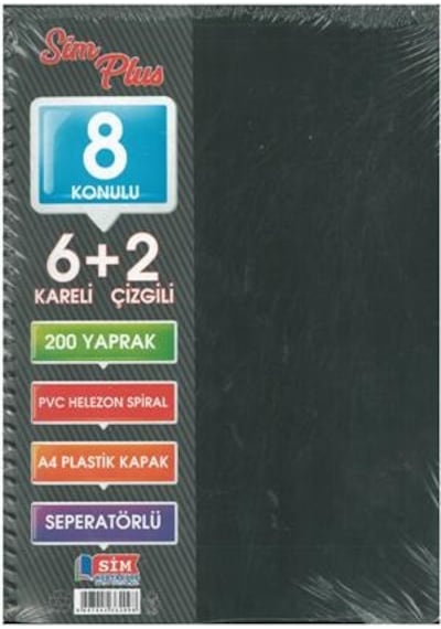 Sımplus A4 6+2 200 Yp Plastik Kapak Ayraçlı Defter A4 Siyah