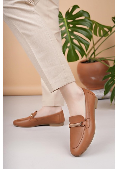 Nesilshoes Eliz 24205 Taba Hakiki Soft Deri Günlük Kadın Ayakkabı