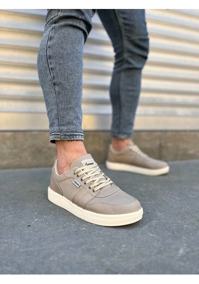 Mevese Camden Bağcıklı Keten Kumaş Erkek Günlük Sneaker Ayakkabı Bej