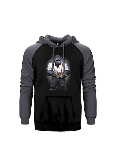Goril Mafia Gri Renk Reglan Kol Kapşonlu Sweatshirt Gri