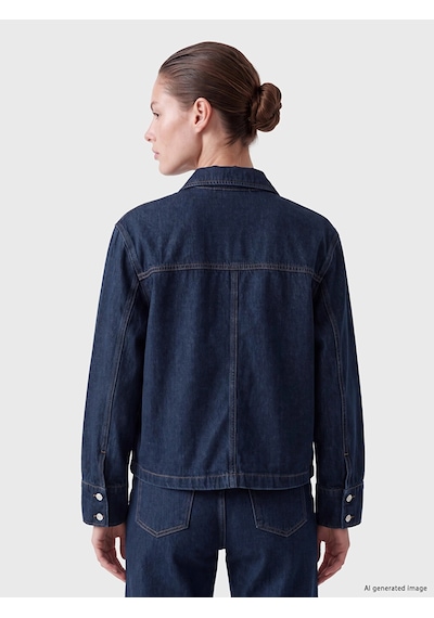 LC Waikiki Lcw Everyday İndigo Gömlek Yaka Kadın Jean Ceket Dark Rodeo