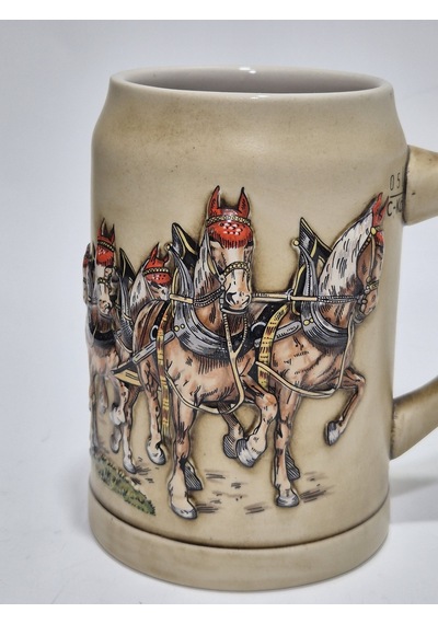 Vintage Tankart Kabartmalı At Arabası Fıçı Figürlü Alman Seramik Bira Bardağı 14cm 002