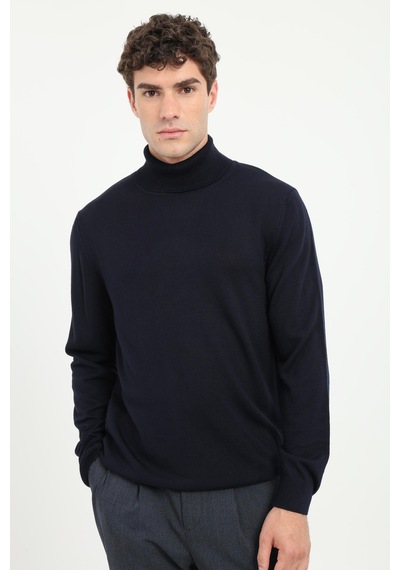 Dufy Erkek Slim Fit Yarım Balıkçı Yaka Lacivert Triko-18509
