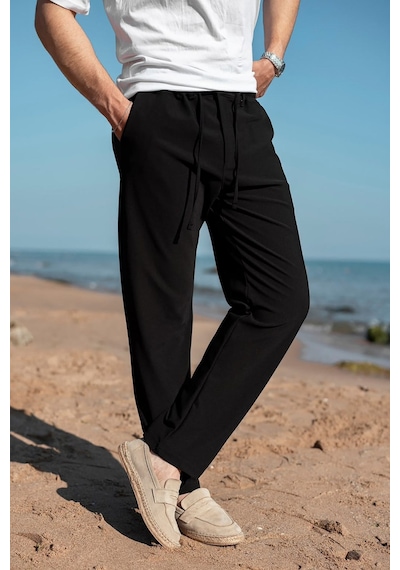 Madmext Siyah Beli Lastikli Relaxed Fit Jakarlı Erkek Pantolon E6593