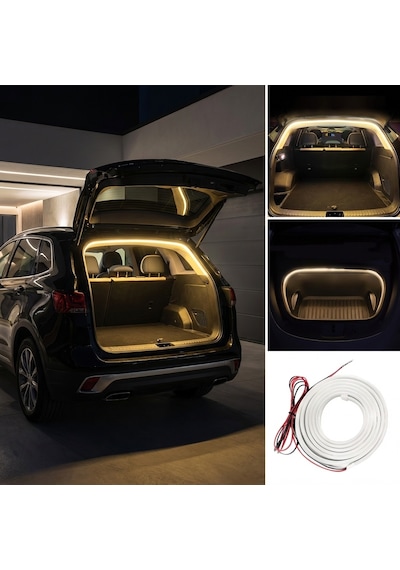 Araba Otomobil Ön Arka Bagaj İçi Aydınlatma Neon Led Şerit Kayar Modlu 12v 4 Metre Sarı Çok Renkli