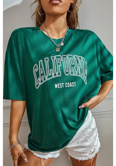 Unisex California West Coast Baskılı Tasarım Tshirt Yeşil