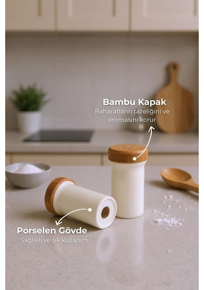 Bambum Festival - Bambu Standlı 12'li Dönen Baharatlık Ahşap - Beyaz