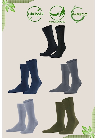 Kral Socks Bambu Erkek Soket Düz Uzun Çorap Klasik Yazlık Dikişsiz 5'li Çok Renkli