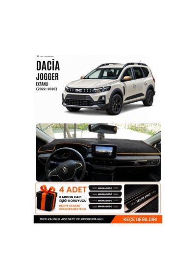 Dacia Jogger Ekranlı 2022-2026 Uyumlu Torpido Örtüsü, Torpido Kılıfı - Siyah Kahverengi