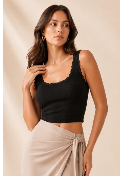 Loule Kadın 3'lü Dantel Detaylı Fitilli Crop Top Siyah-beyaz-kahverengi Çok Renkli