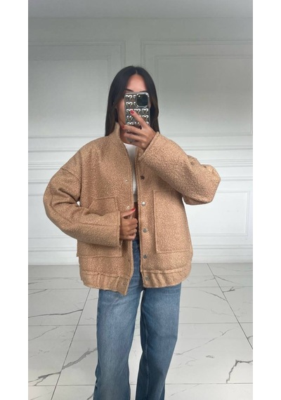 Kadın Vizon Buklet Bomber Mont Ceket - 2024 Trend Ceket 001