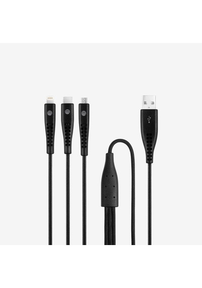 By Ttec Trio Şarj Kablosu Usb-a - Usb-c/lightning İle Uyumlu/micro Usb 150cm - Siyah 2 Yıl Ttec Garantilidir