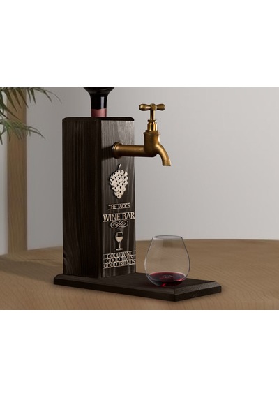Bk Gift Kişiye Özel Kabartma İsimli Musluklu Siyah Ebony Ahşap Şarap Standı, Şarap Çeşmesi, Doğum Günü Hediyesi, Ev Hediyesi, İçecek Dispenseri-19