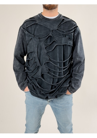 Cocopelli Street Yıkamalı Antrasit Tasarım Erkek Sweatshirt Coc2719 Antrasit