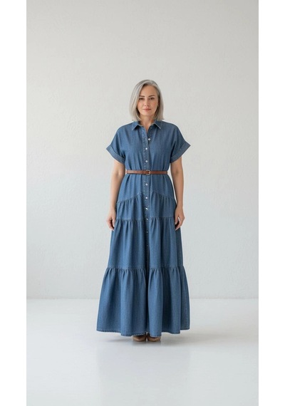 Byemelika Rahat Kalıp, Maxi Denim Elbise Çok Renkli