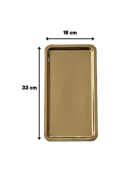 2 Adet Gold Geniş Dikdörtgen Metal Sunum Tepsisi 33x18 Cm Düz Çay Kahve Tatlı Servis Tepsisi Seti Altın