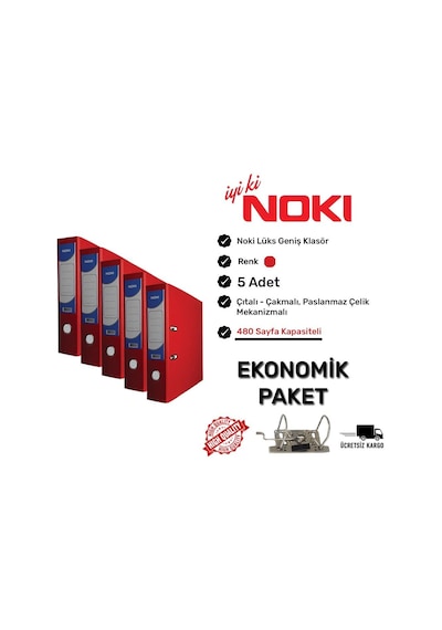 Noki Geniş Klasör Çıtalı – Kırmızı Renk 5’li Paket