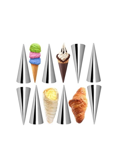 6'li Paslanmaz Çelik Pasta Kalıbı Seti, Cannoli, Kruvasan Ve Dondurma Külahı İçin Koni Şekilli Kalıplar, Profes Diğer
