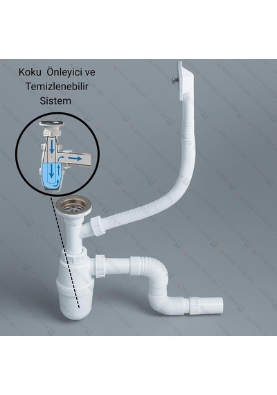 Tr Lavabo Sifonu, 304 Paslanmaz Çelik, Yandan Taşmalı, Körüklü, Esnek Bağlantılı, Koku Önleyici