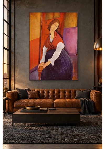 Fida Modigliani Kırmızı Şallı Jeanne Hébuterne Canvas Tablo Çok Renkli