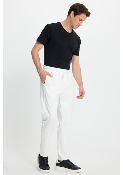 Tudors Erkek Regular Fit Klasik Kesim Beli Lastikli Bağcıklı Koyu Beyaz Jogger Pantolon-41787 Beyaz