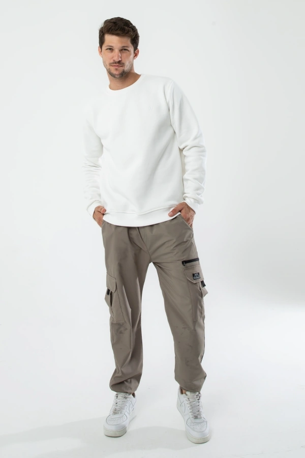 Yxc Trend Maker Erkek Pamuklu Içi Polarlı Nakışlı Relaxed Erkek Sweatshirt Tek Üst Beyaz