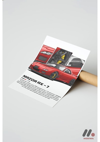 Mazda Rx-7 Jdm Araba Posteri, Çerçevesiz Yüksek Kalite Duvar Afişi - Oto Severlere Özel Hediye