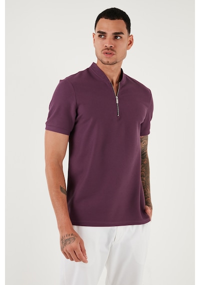 Buratti Pamuklu Regular Fit Yarım Fermuarlı Erkek T Shirt 5902653 Mürdüm