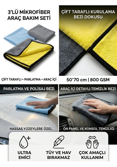 Dncclean Premıum 3 Lü Oto Kurulama Seti Antrasit - Gri