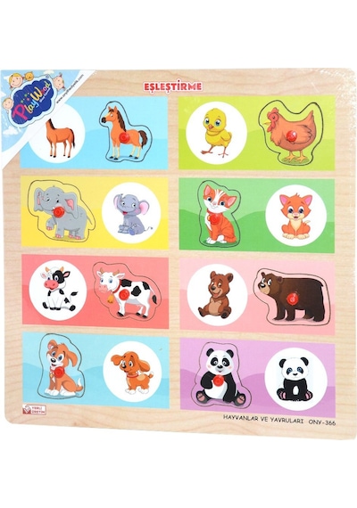 Ony-366-367 Ahşap Tutmalı Eşleştirme -Hayvanlar Ve Yavruları.